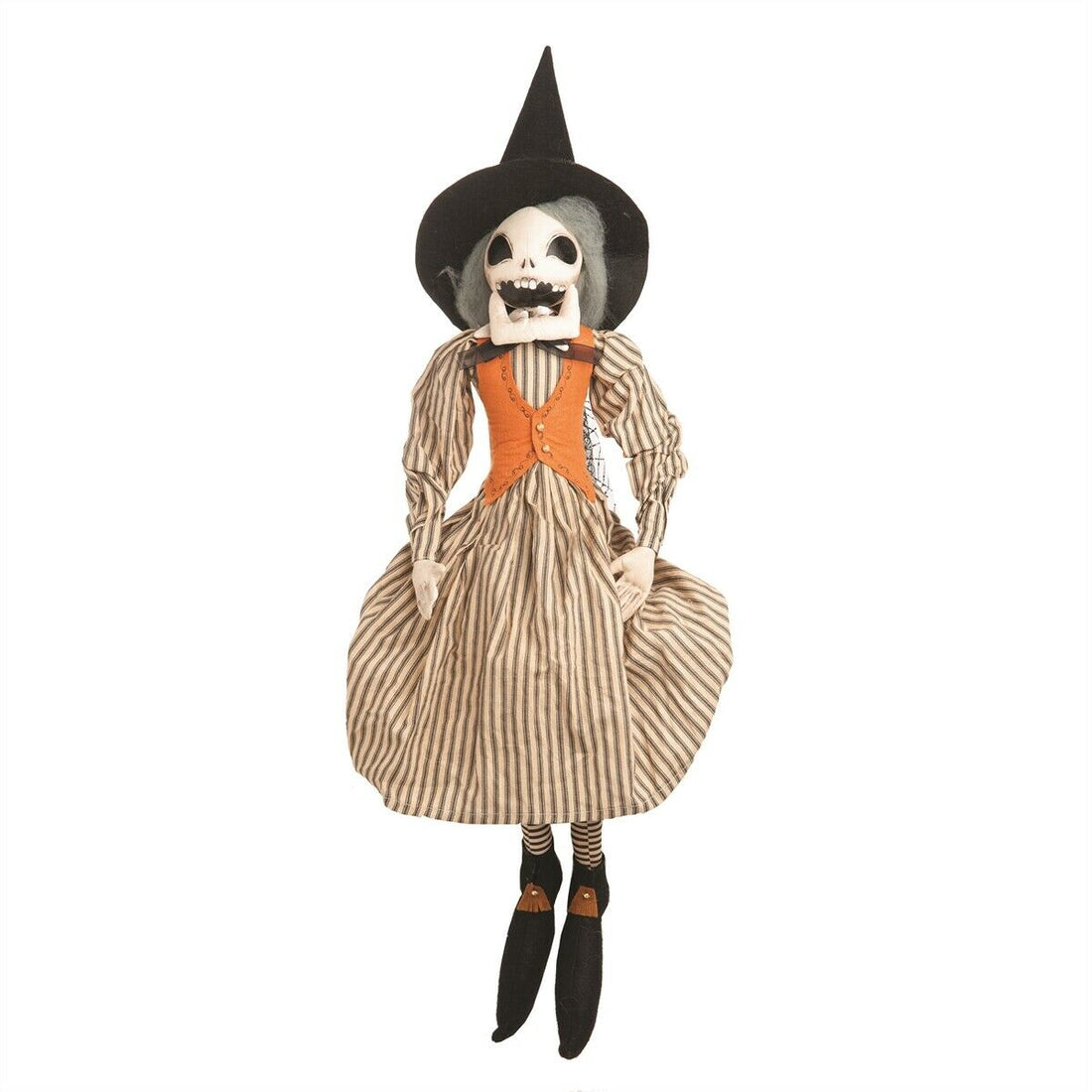 Folk Art Halloween Skeleton Witch Magdalena Joe Spencer 30" Doll - The Primitive Pineapple Collection