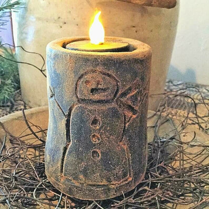 Primitive/Colonial Scented Blackened Beeswax Snowman Flicker Light Christmas - The Primitive Pineapple Collection