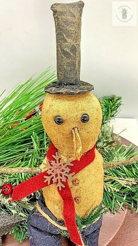 Primitive Scented Handmade Snowman with Top Hat 14&quot; Hang or sit Christmas - The Primitive Pineapple Collection