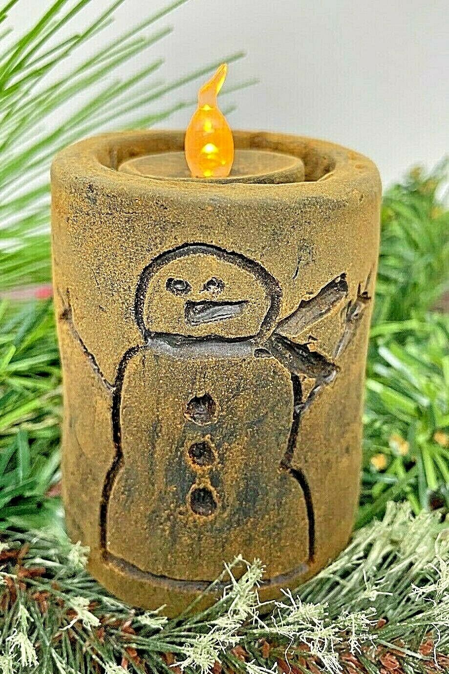 Primitive/Colonial Scented Blackened Beeswax Snowman Flicker Light Christmas - The Primitive Pineapple Collection