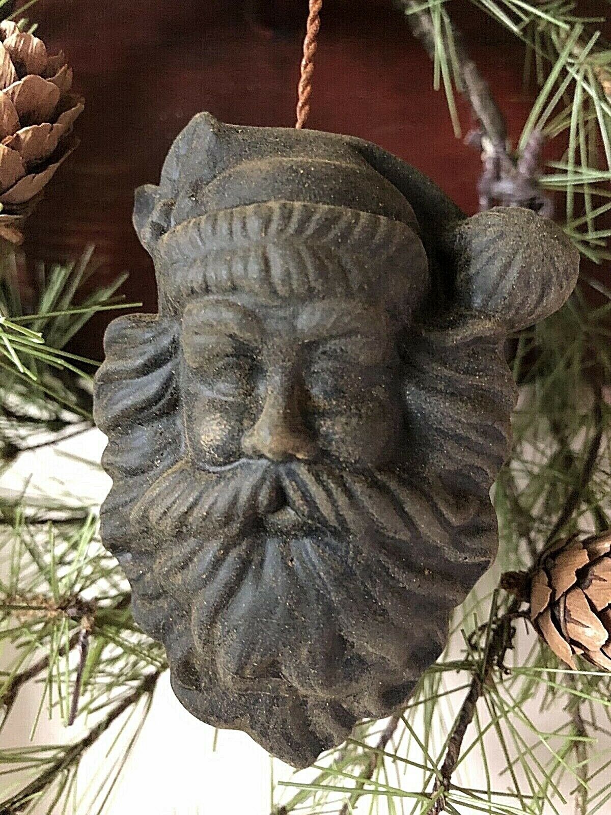 Primitive Country Blackened Beeswax Santa Face Ornament Christmas - The Primitive Pineapple Collection