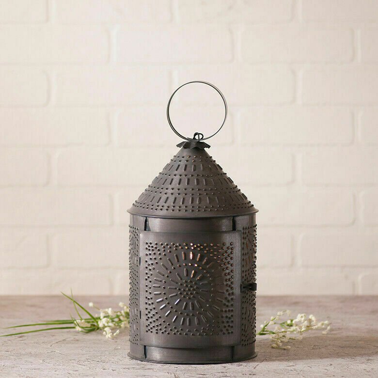 Primitive Colonial Electric Black 15 &quot;Fireside Lantern Punched Tin - The Primitive Pineapple Collection