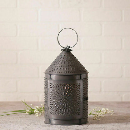 Primitive Colonial Electric Black 15 &quot;Fireside Lantern Punched Tin - The Primitive Pineapple Collection