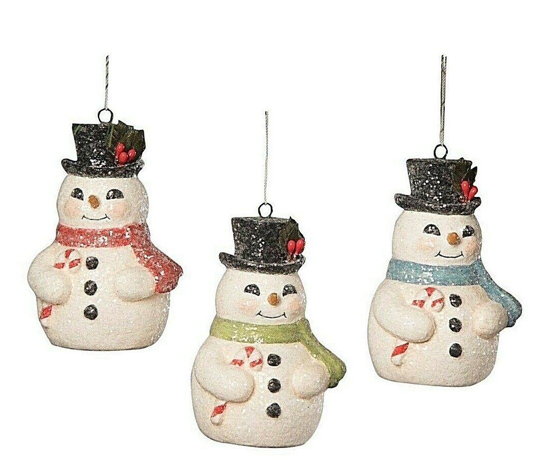 Bethany Lowe Christmas Holly Jolly Snowman ornaments tf9121 3 styles - The Primitive Pineapple Collection