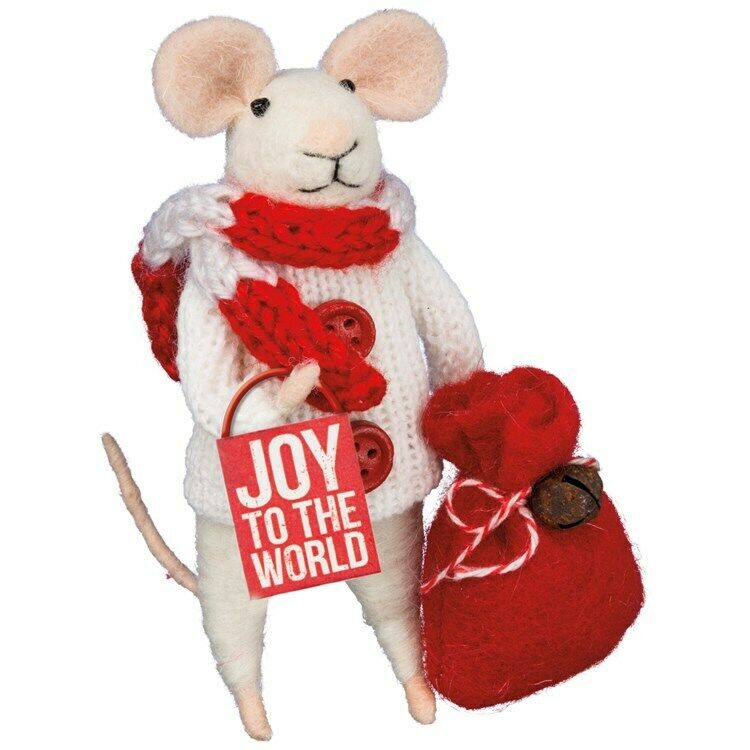 Primitive Felt Mouse Joy to the World Santa Sack Christmas Ornament - The Primitive Pineapple Collection