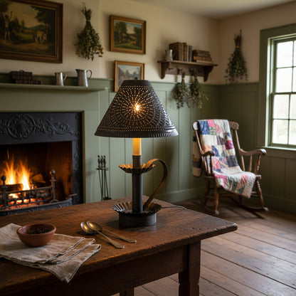 Primitive/Country Electric Plantation Lamp Black Punched Tin – The