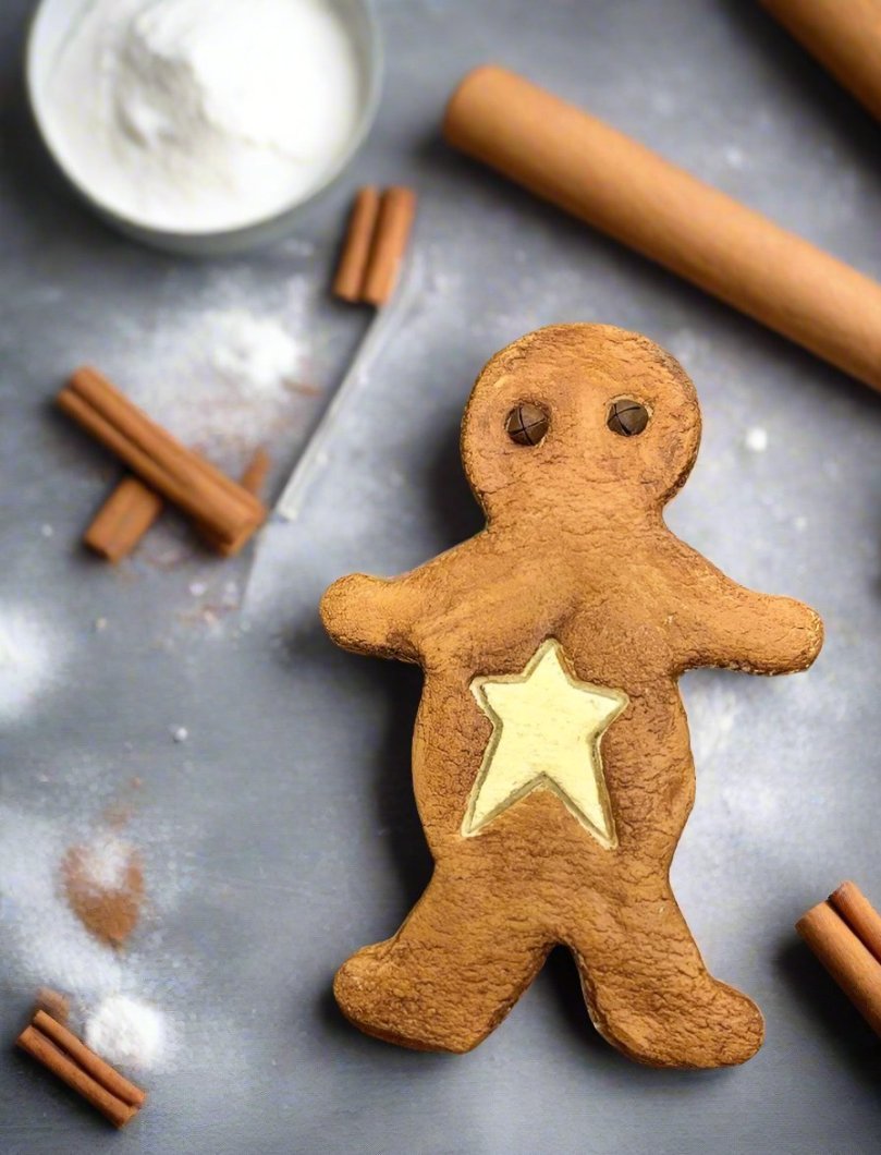 Handmade 6” Primitive Gingerbread Boy w/ Star Rusty Bells Bowl Filler - The Primitive Pineapple Collection