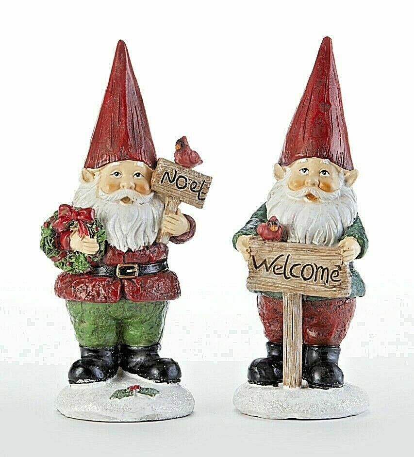 Christmas Holiday Gnome Figurine Wreath Bird 2 styles 6.3&quot; - The Primitive Pineapple Collection