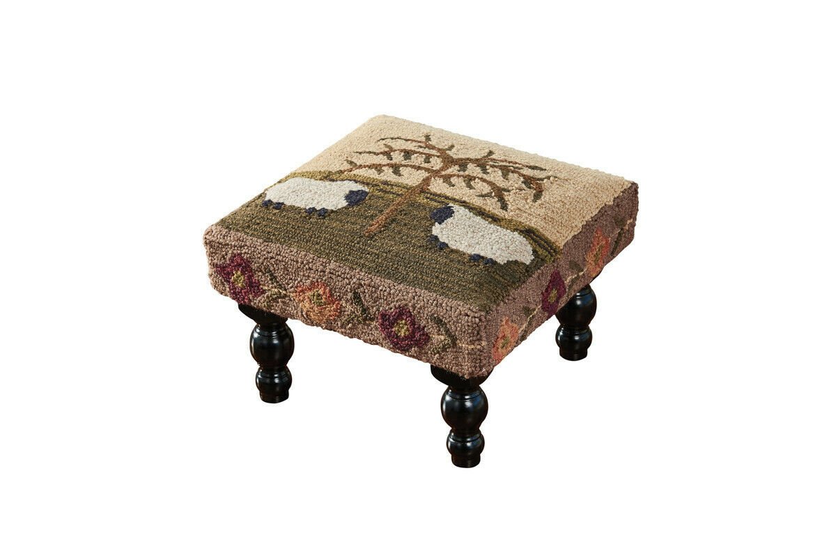 Primitive/Colonial Willow &amp; Sheep Hooked Foot Stool - The Primitive Pineapple Collection