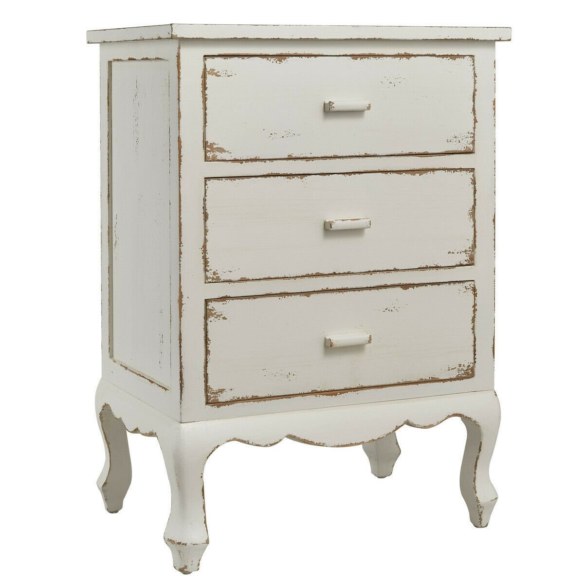 Primitive Distressed White 3 Drawer Cupboard Nightstand Farmhouse - The Primitive Pineapple Collection
