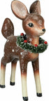 Primitive Retro Look Christmas Reindeer w/ Bottle Brush Wreath 9.25" - The Primitive Pineapple Collection