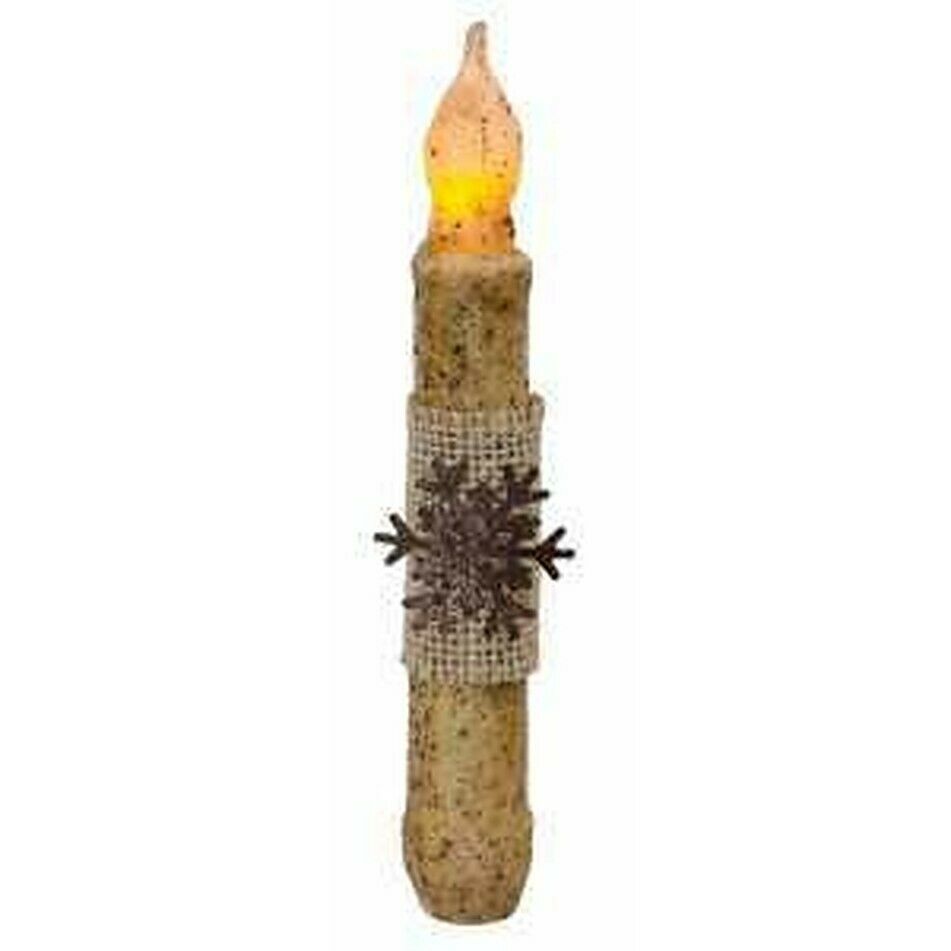 Primitive Burlap &amp; Snowflake Burnt Ivory Timer Taper Christmas - The Primitive Pineapple Collection