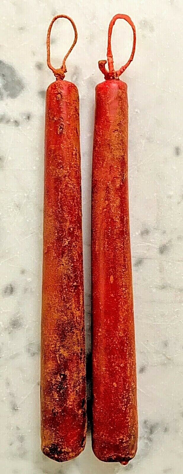 Farmhouse/Colonial Apple Cinnamon Red 7&quot; Primitive Grubby Hand-Dipped Candle 2pc - The Primitive Pineapple Collection
