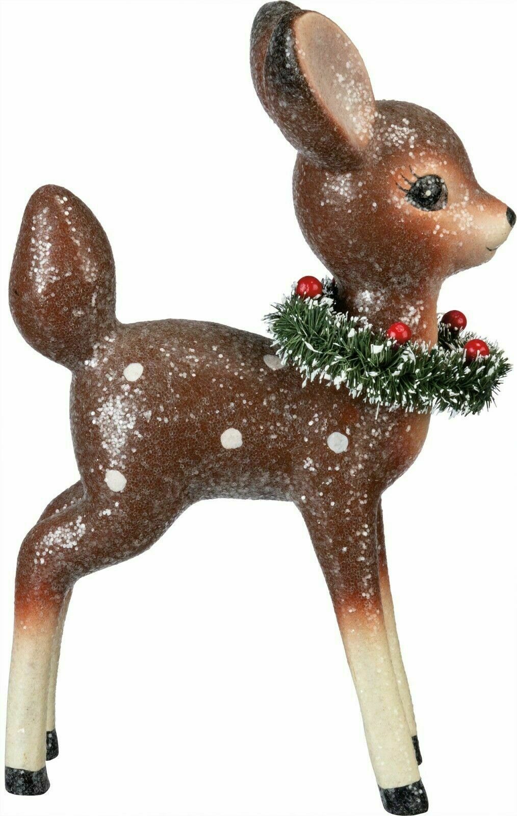 Primitive Retro Look Christmas Reindeer w/ Bottle Brush Wreath 9.25&quot; - The Primitive Pineapple Collection