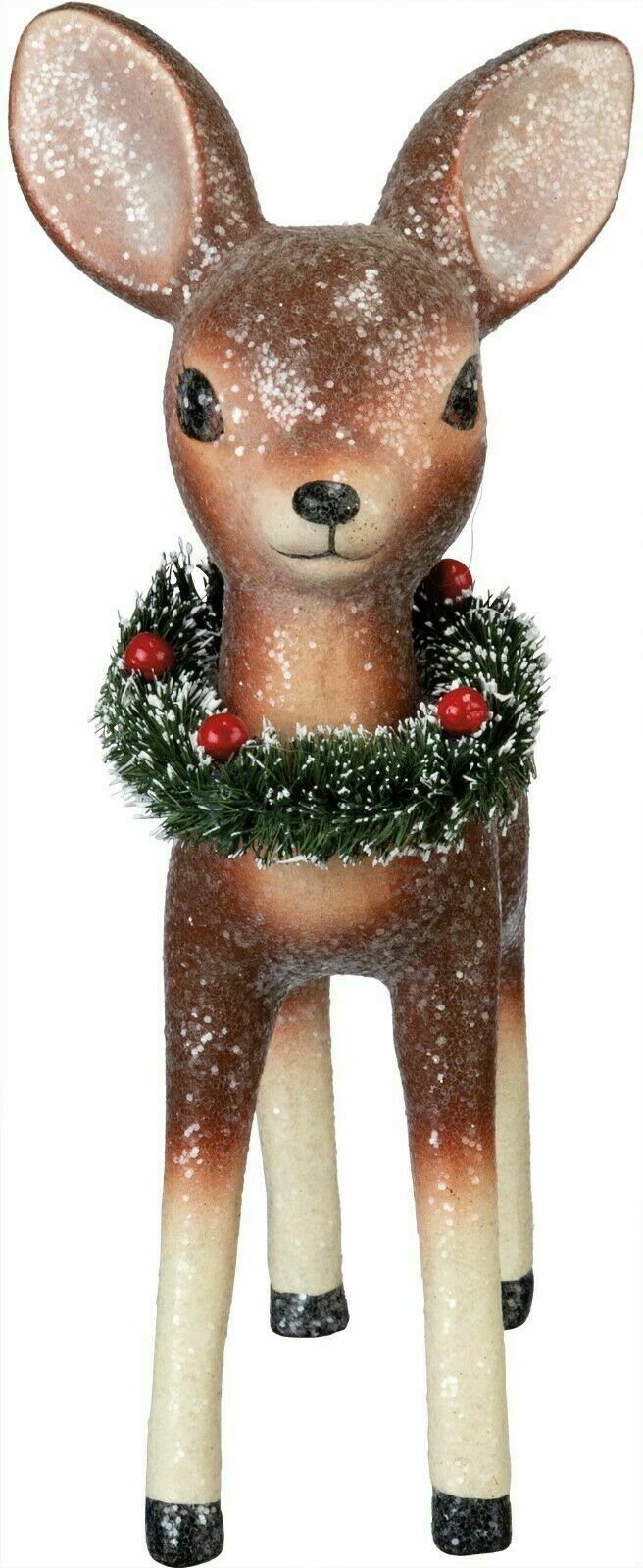 Primitive Retro Look Christmas Reindeer w/ Bottle Brush Wreath 9.25&quot; - The Primitive Pineapple Collection