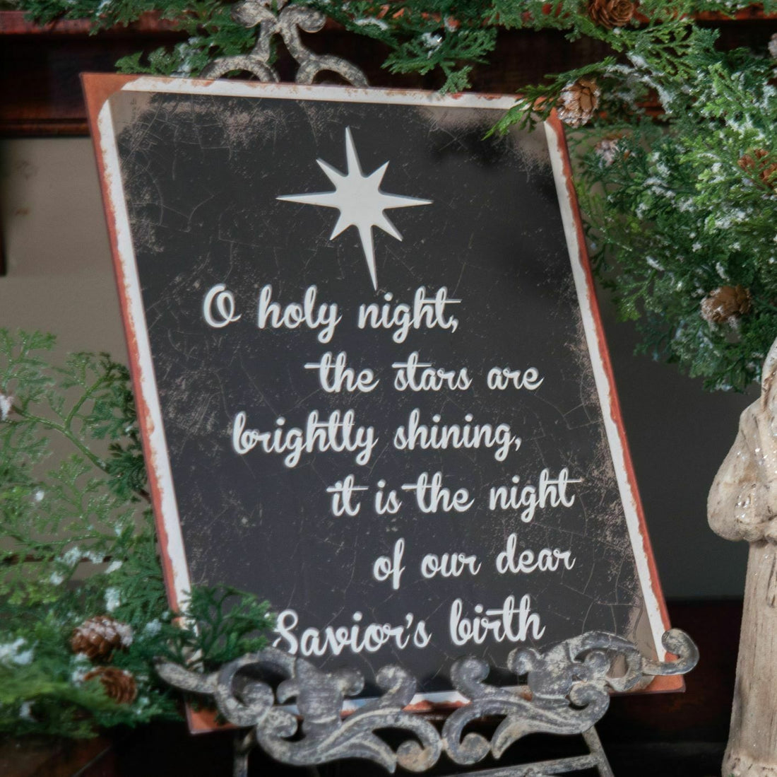 Primitive Christmas Ragon House Distressed Metal Holy Night Tin Sign 14" - The Primitive Pineapple Collection