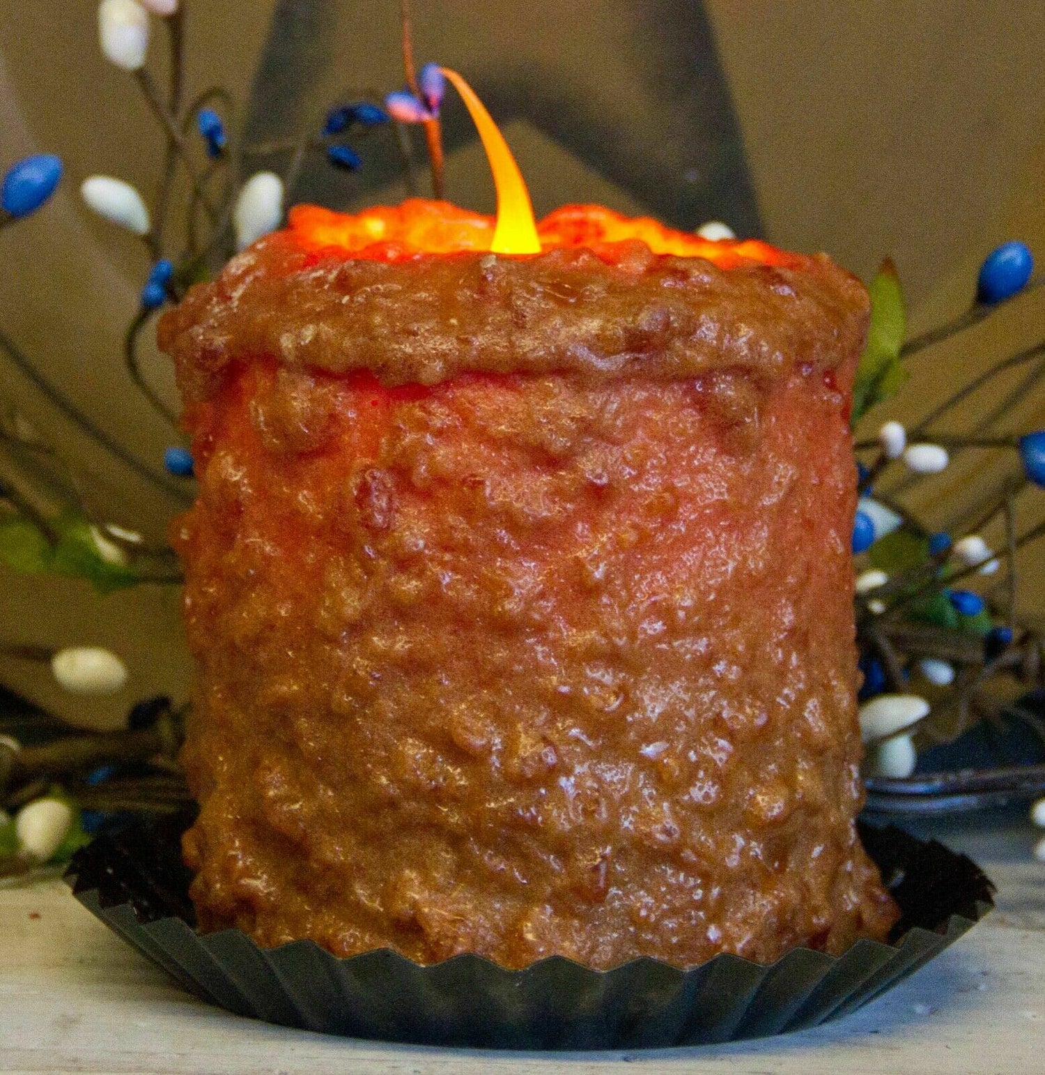 Primitive/Country Handcrafted Electric Hearth Candle Gingerbread 5&quot; x 4&