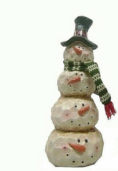 Christmas 10.75” Primitive Snowmen Head Stack w/ Scarf Top Hat Paper Mache - The Primitive Pineapple Collection