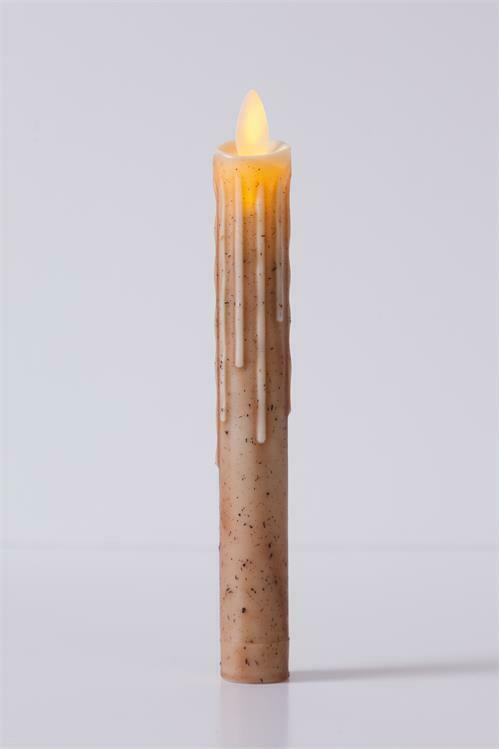 Primitive Country 7.5&quot; Tan Moving Flame Taper Candle 4hr timer - The Primitive Pineapple Collection