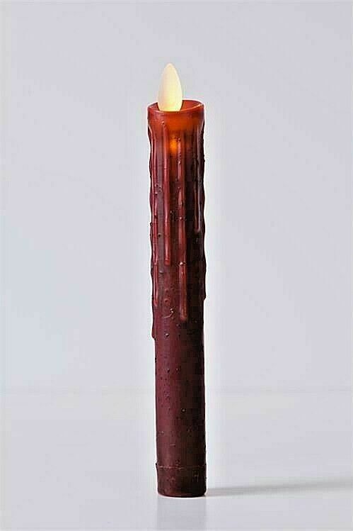 Primitive Country 7.5&quot; Burgundy Moving Flamer Timer Taper Candle Stick 4hr timer - The Primitive Pineapple Collection