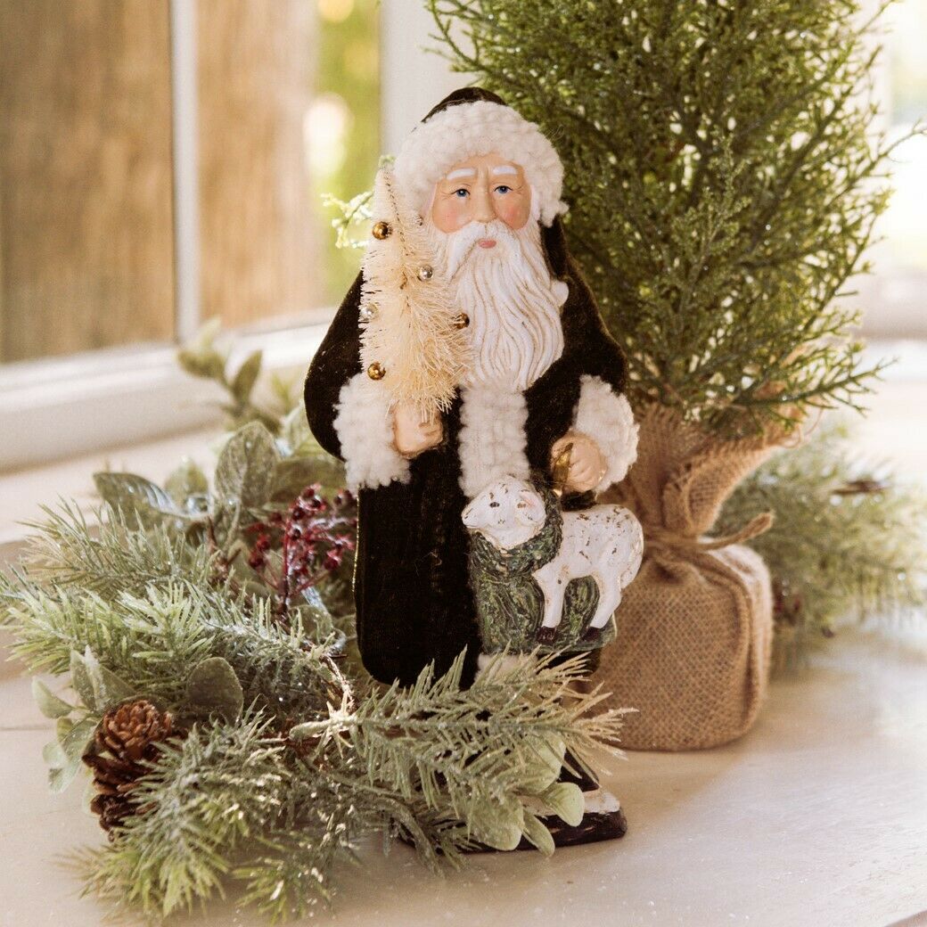 Ragon House 10" Green Belsnickle Santa w/ Sheep Christmas Authorized Dealer - The Primitive Pineapple Collection