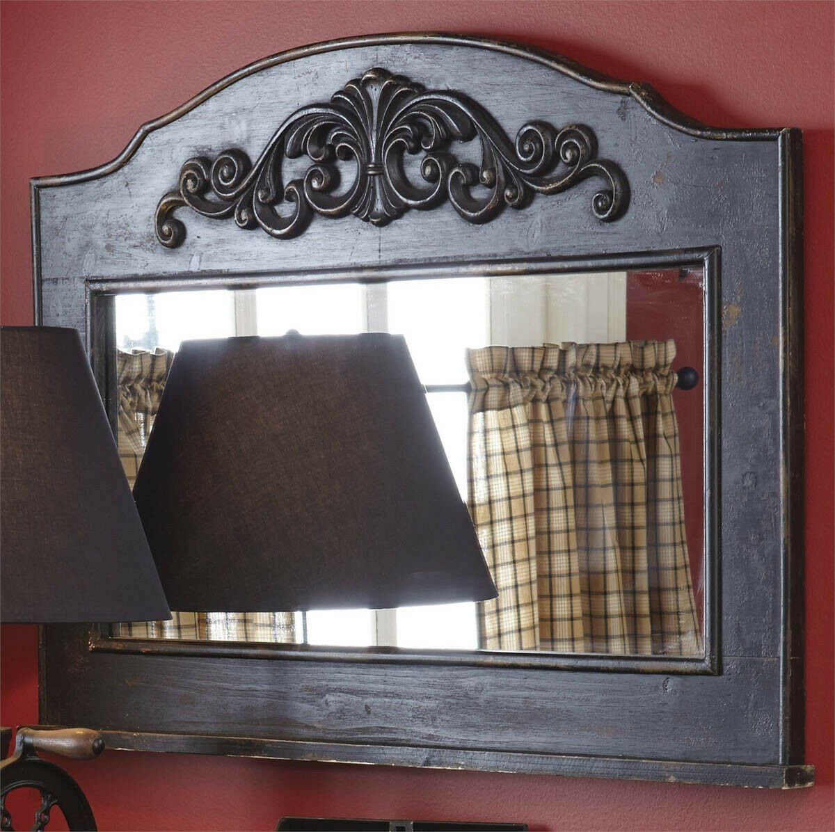 Primitive/Country Distressed Black Mantle Mirror Farmhouse - The Primitive Pineapple Collection