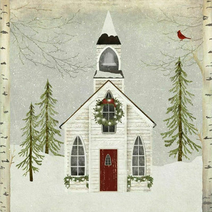 Primitive / Farmhouse Christmas Farm House/Church Amish Framed Art 12”x12&quot; - The Primitive Pineapple Collection