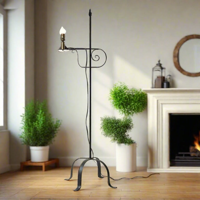 Primitive Hand Forged Black Wrought Iron Floor Lamp USA - The Primitive Pineapple Collection