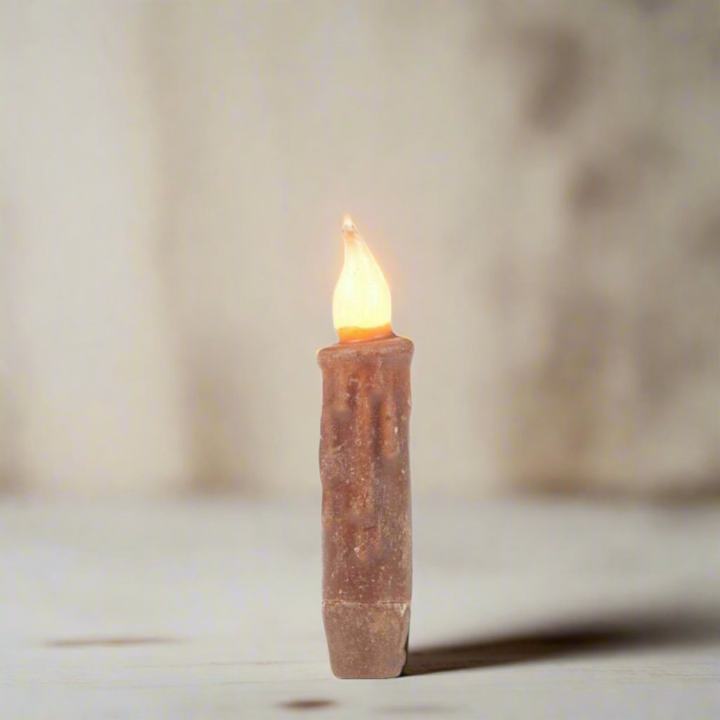 Primitive/Country 4" Battery Operated Brown Taper Candle W/Timer - The Primitive Pineapple Collection
