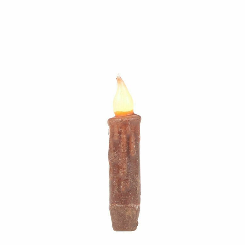 Primitive/Country 4&quot; Battery Operated Brown Taper Candle W/Timer - The Primitive Pineapple Collection