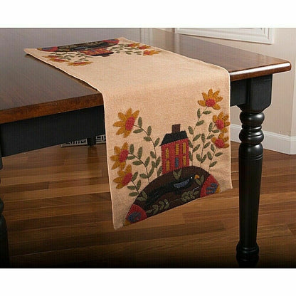 Primitive Country 36”In The Country Salt Box House &quot; Appliqué Table Runner - The Primitive Pineapple Collection