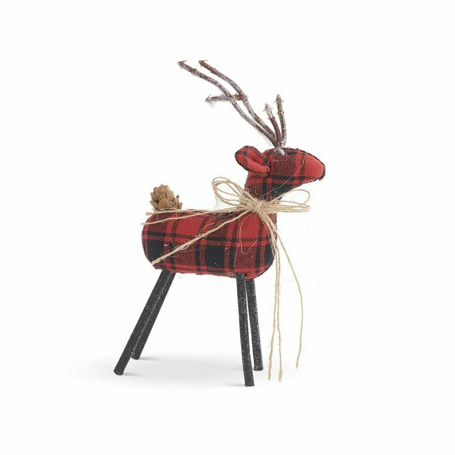 Primitive Christmas 6&quot; Red &amp; Black Plaid Deer w/Twig Antlers Crafts Christmas - The Primitive Pineapple Collection