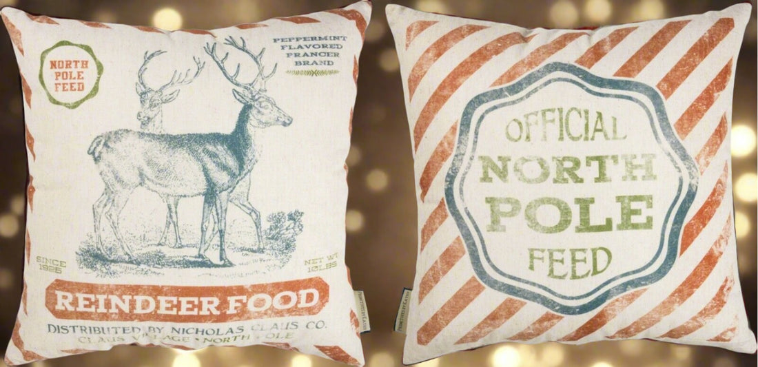 Primitive/Farmhouse Christmas/Winter North Pole Feed Reindeer Food Pillow 16&quot; - The Primitive Pineapple Collection