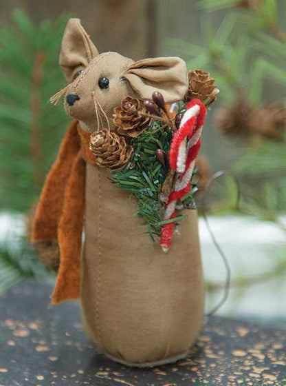 Primitive Christmas Mouse Doll w/ Candy Cane Shelf Sitter - The Primitive Pineapple Collection