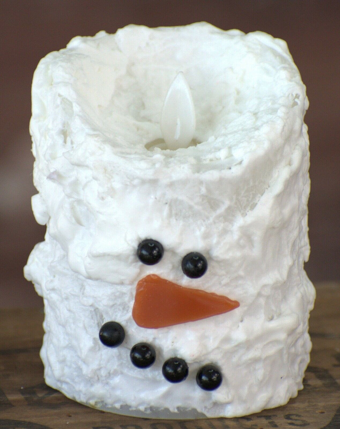 Christmas Snowman Bumpy White Moving Flame LED Candle 3” x 4&quot; - The Primitive Pineapple Collection
