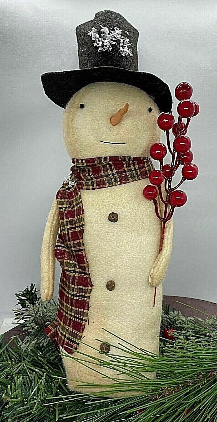 Primitive Christmas Handcrafted Mr Jolly 14” Snowman Hat Scarf and Berries - The Primitive Pineapple Collection