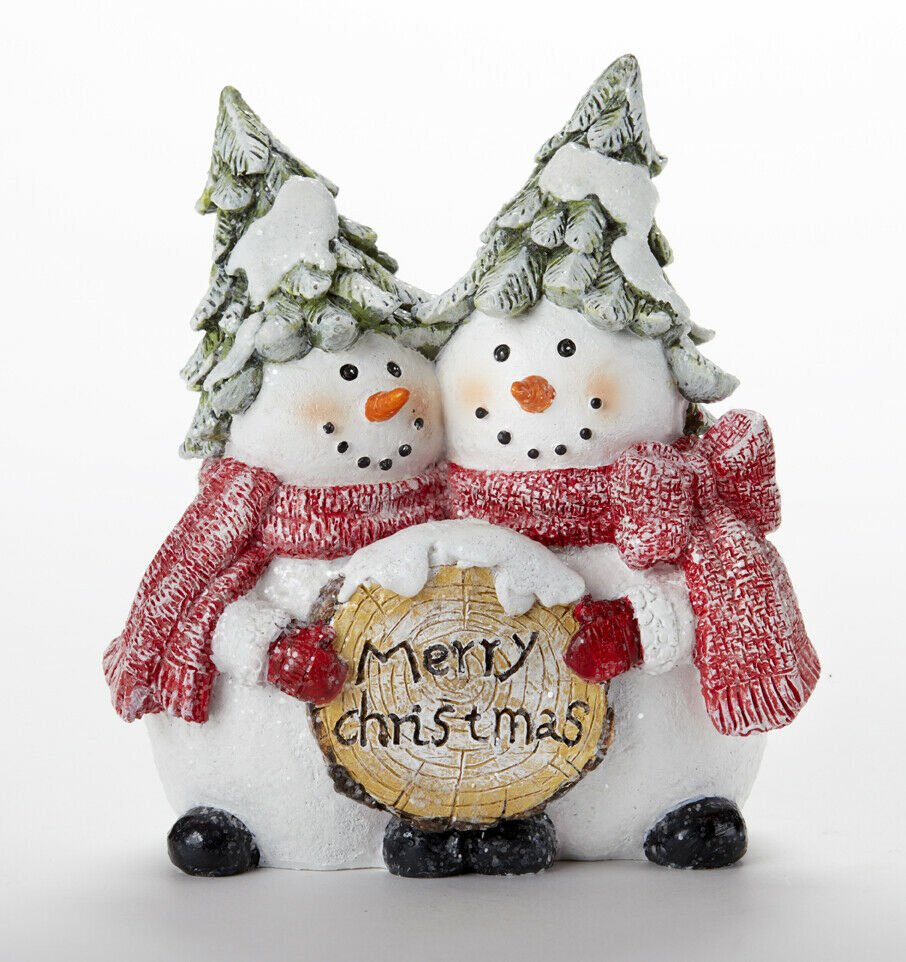 Winter Whimsical 6.25” Resin Snowman/Snow Woman Couple Christmas - The Primitive Pineapple Collection