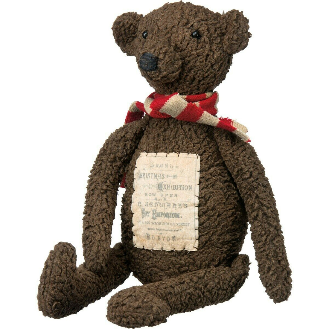 Primitive Brown Christmas Bear w/ Scarf Holiday Label 19&quot; - The Primitive Pineapple Collection