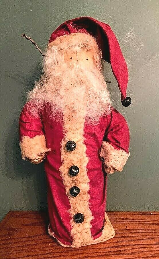 Primitive/Country Large Cranberry St Nick/Santa Claus 20&quot; Christmas Grungy Beard - The Primitive Pineapple Collection
