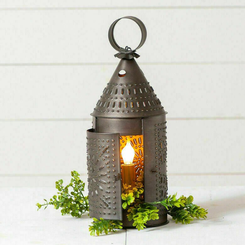 Primitive/Country Punched Tin 15-Inch Electric Revere Lantern - The Primitive Pineapple Collection