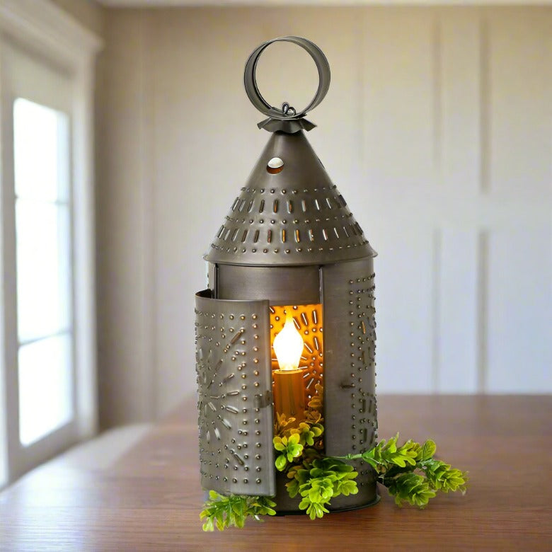 Primitive/Country Punched Tin 15-Inch Electric Revere Lantern - The Primitive Pineapple Collection