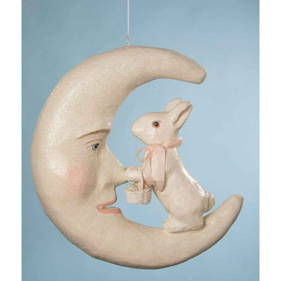 Bethany Lowe Spring/Easter Bunny Kisses on Moon Large Paper Mache - The Primitive Pineapple Collection