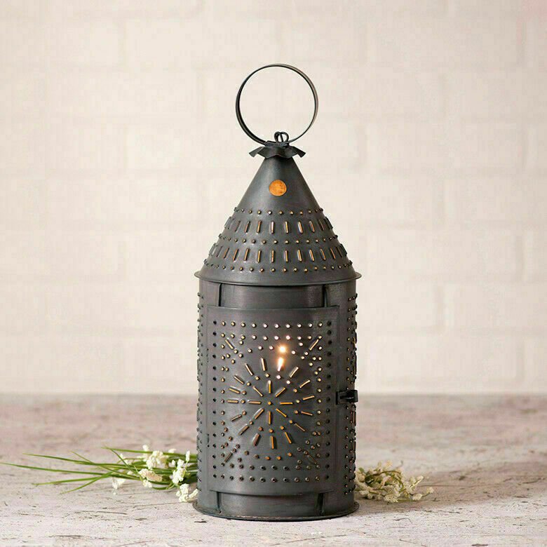 Primitive/Country Punched Tin 15-Inch Electric Revere Lantern - The Primitive Pineapple Collection