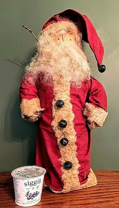Primitive/Country Large Cranberry St Nick/Santa Claus 20&quot; Christmas Grungy Beard - The Primitive Pineapple Collection