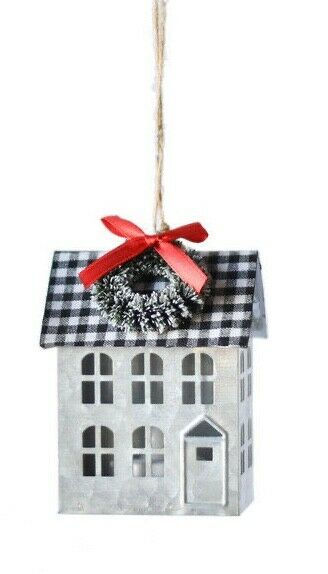 Christmas Metal Light Up Plaid Roof Farmhouse Ornament Light up 2 styles - The Primitive Pineapple Collection