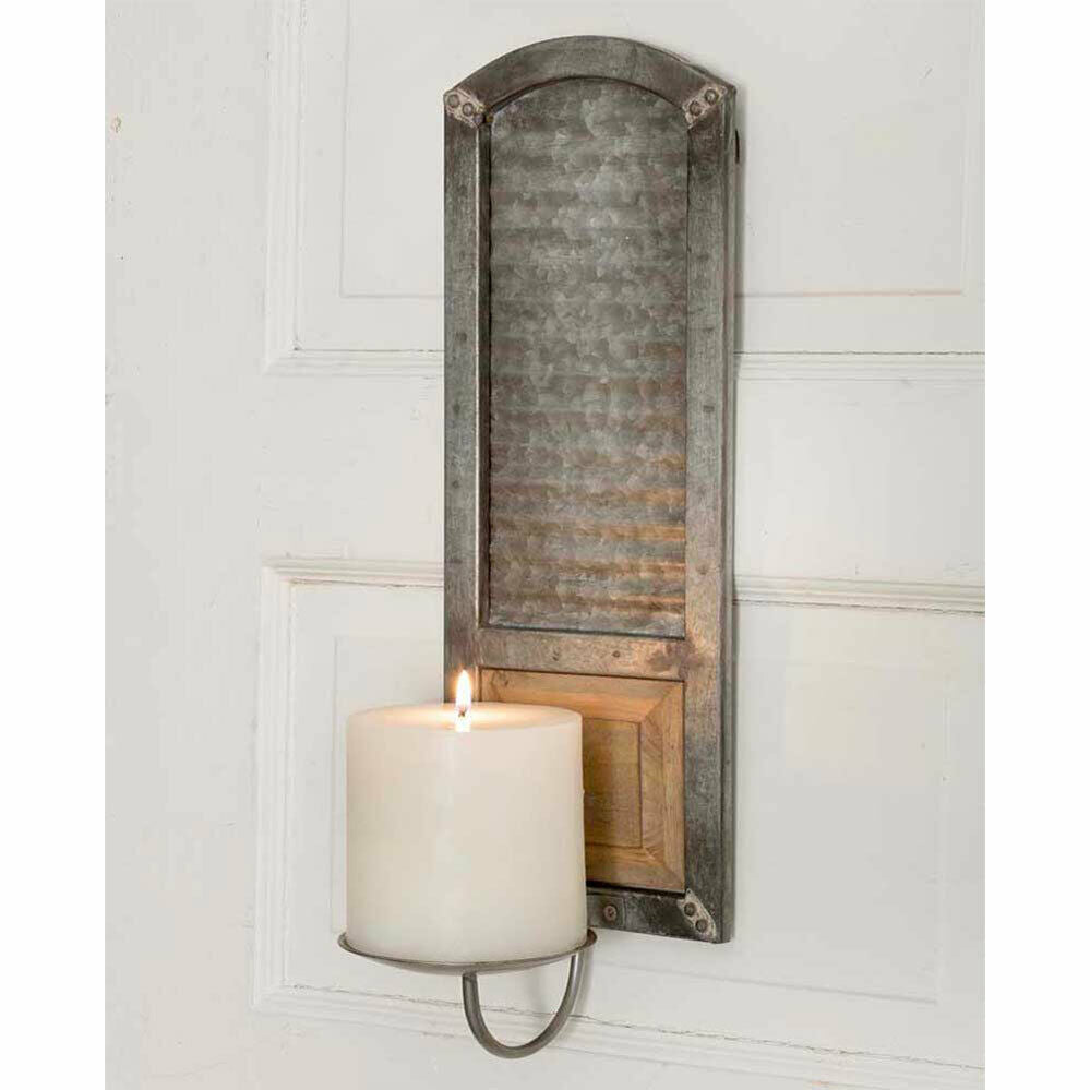 Primitive Metal Washboard Pillar Candle Holder Wall Sconce Farmhouse