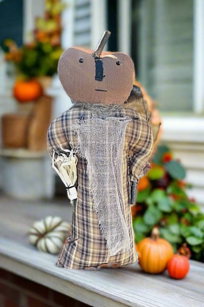 Primitive/Country Halloween Fall Peter Pumpkin Stump Doll 16&quot; - The Primitive Pineapple Collection