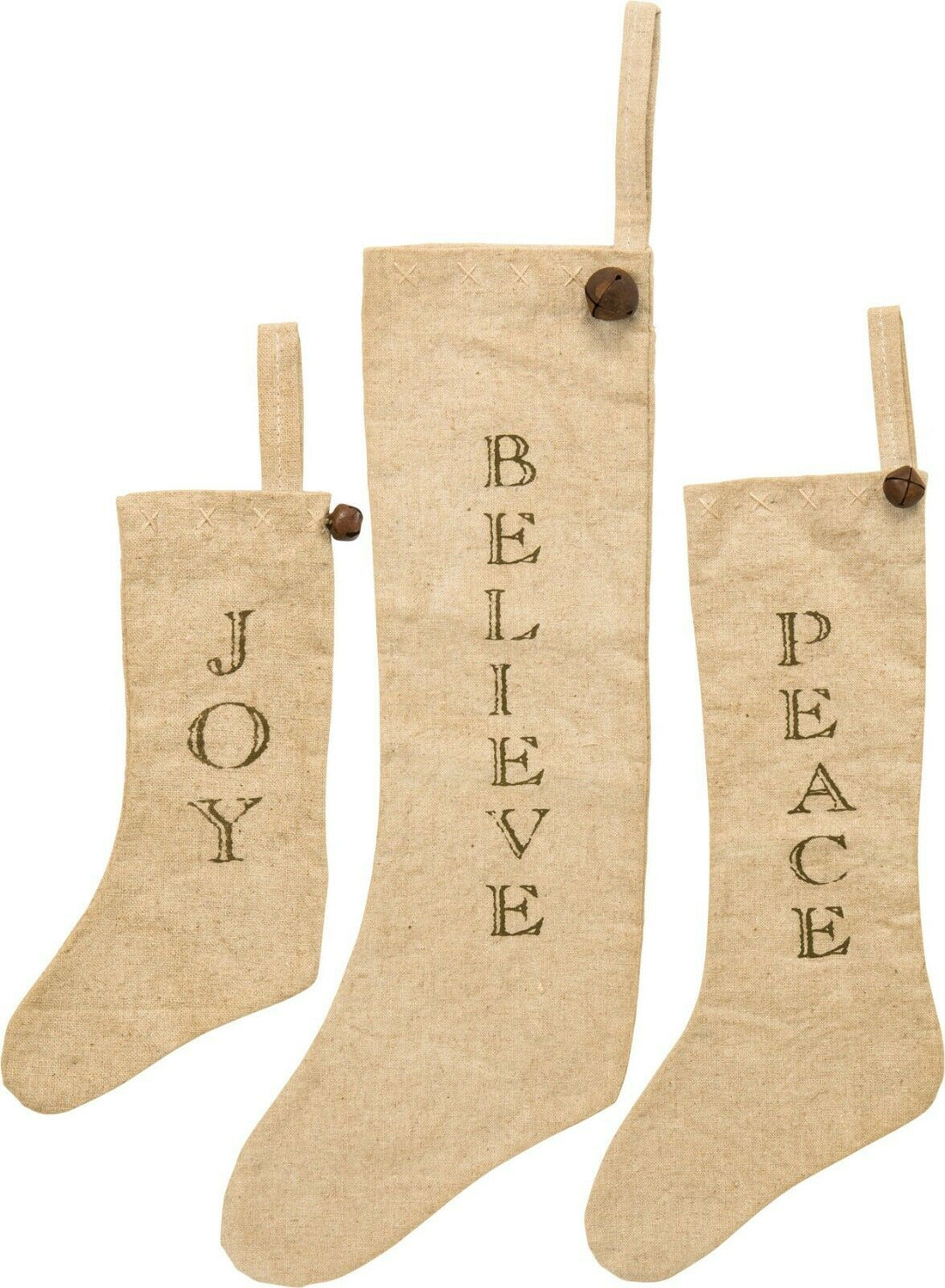 Primitive Farmhouse Rust Christmas Stocking Set 3 pc Peace Joy - The Primitive Pineapple Collection