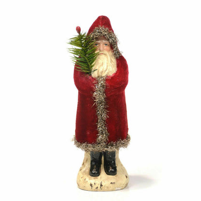 Primitive Christmas 8&quot; Primitive Belsnickle Deep Red Velvet Santa Claus - The Primitive Pineapple Collection