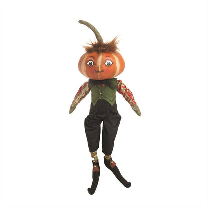 Halloween Fall Folk Art Gathered Traditions Joe Spencer Kermit Pumpkin Head Kid 16&quot; - The Primitive Pineapple Collection